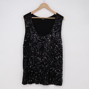 Verve Tank Top Womens 2X Sequin Front Scoop Neck Black Sleeveless Glam Excellent